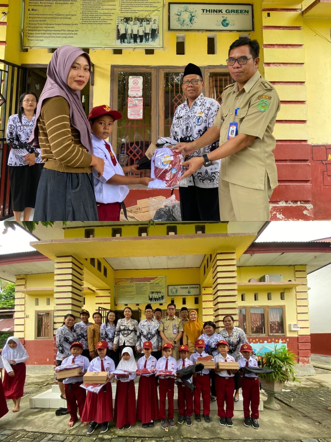 Camat Tomoni Timur Serahkan Seragam Sekolah Gratis pada Dua Sekolah